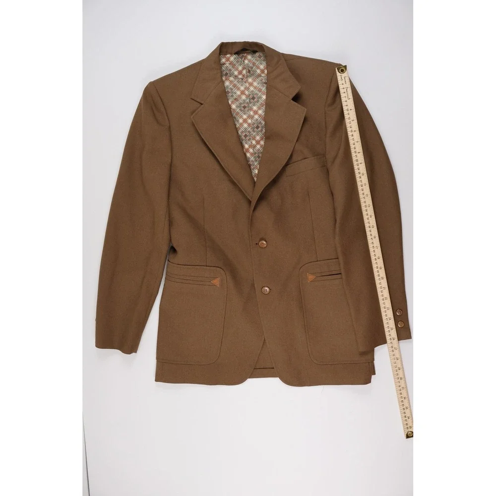 Johnny Carson Blazer Vest Set Brown Plaid Lining Vintage 42 Mens Wool Blend